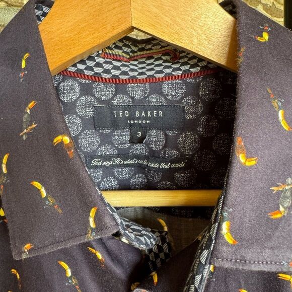 Ted Baker London Toucan Bird Print Shirt Slim Navy Size- 3 / M - Picture 4 of 9